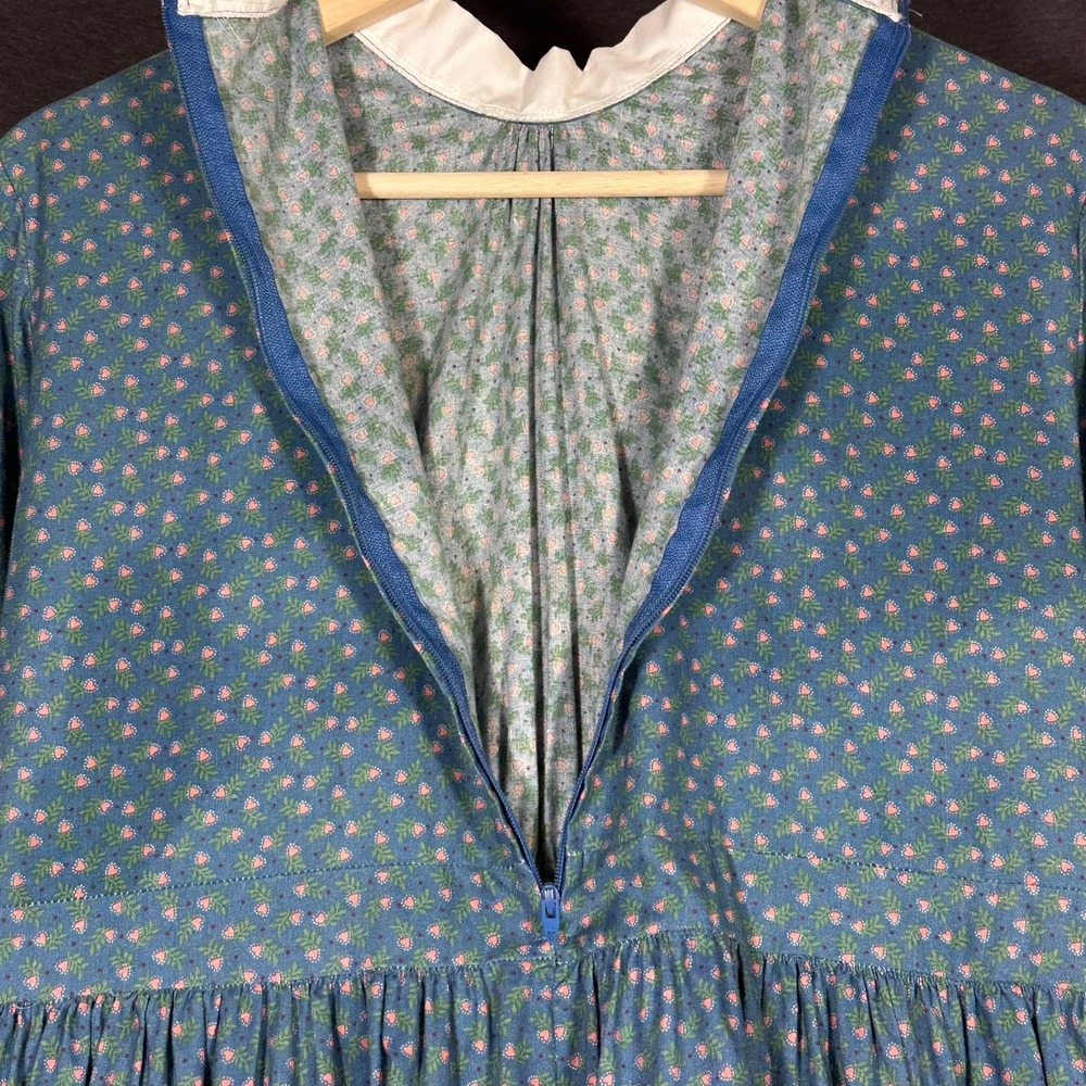 Vtg Prairie Country School Dress Blue‎ Floral High Neck Cottage Core Small - Picture 9 of 15